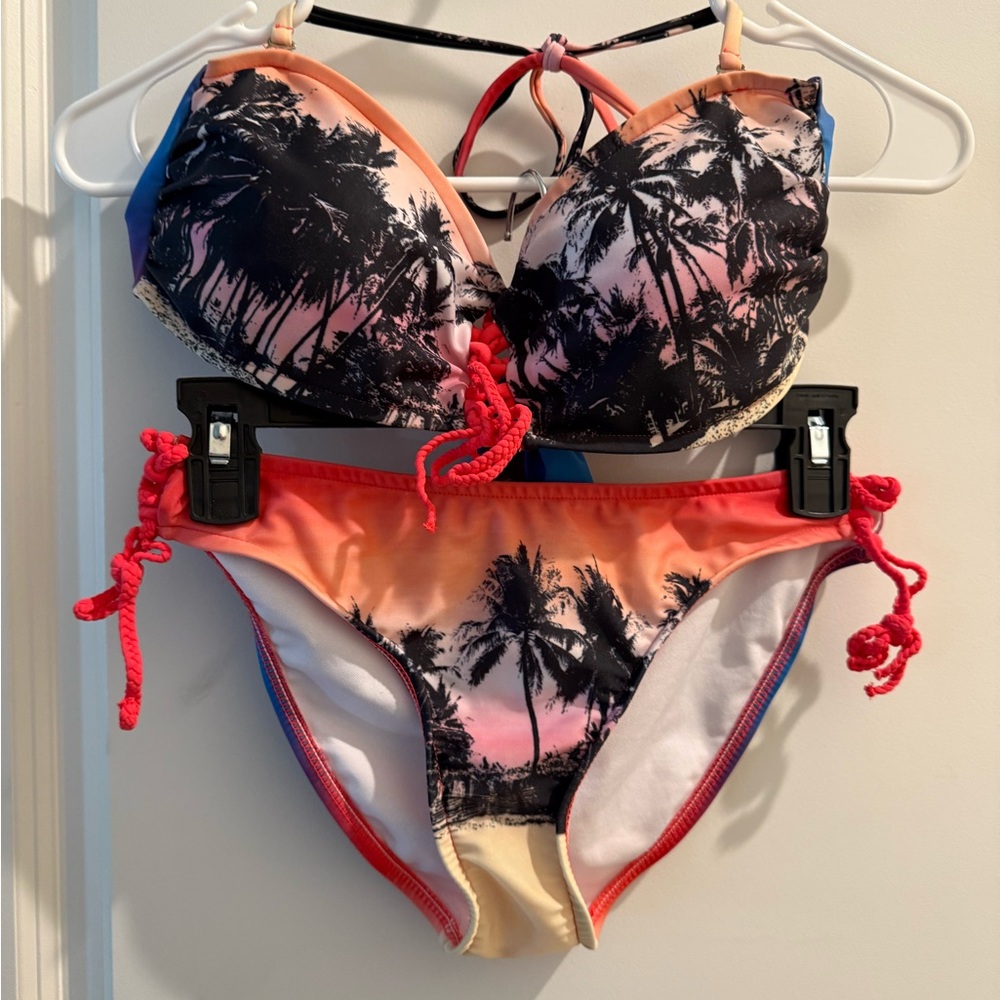 HeartSoul Tropical Sunset Bikini - Black, Pink, Orange